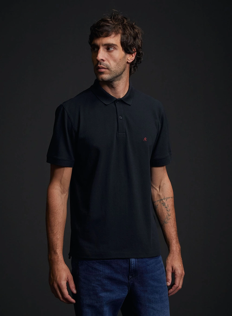 Polo Masculina Regular Fit Preto Replay