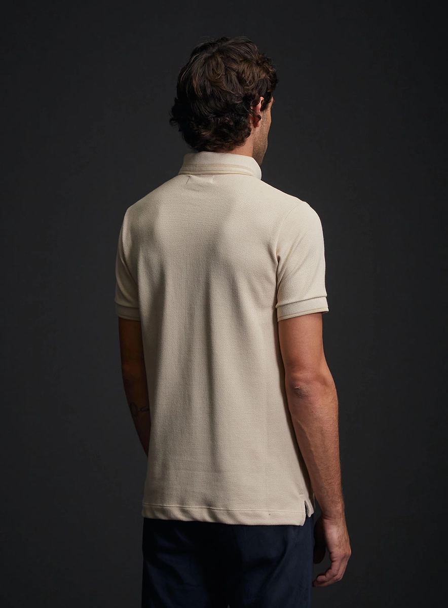 Polo Masculina Regular Texturizada Bege Italian Replay