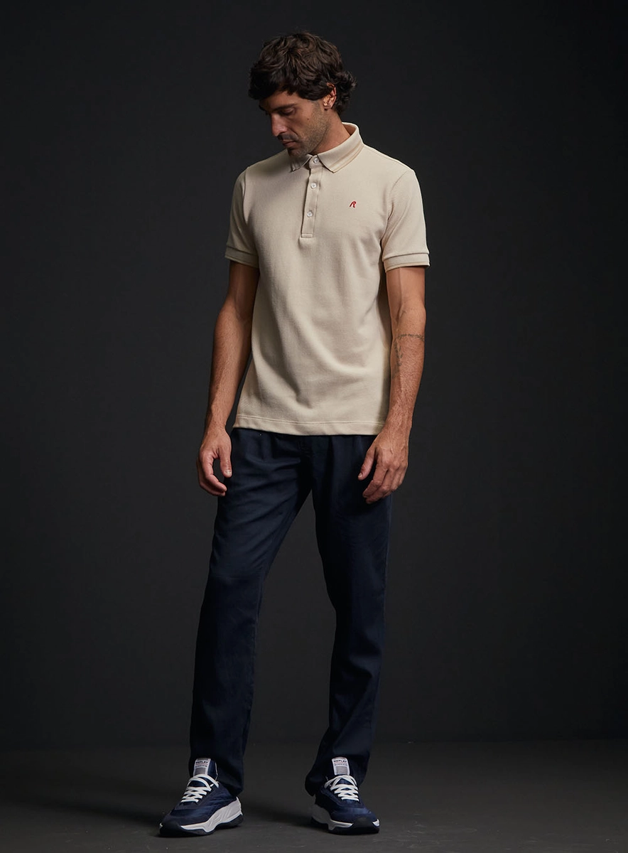 Polo Masculina Regular Texturizada Bege Italian Lcecci