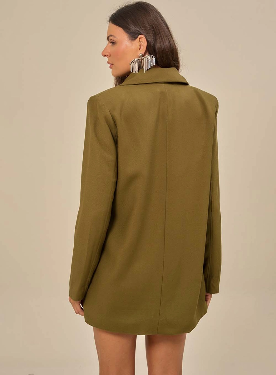 Blazer Alongado Com Bolsos Frontais Verde Souisy