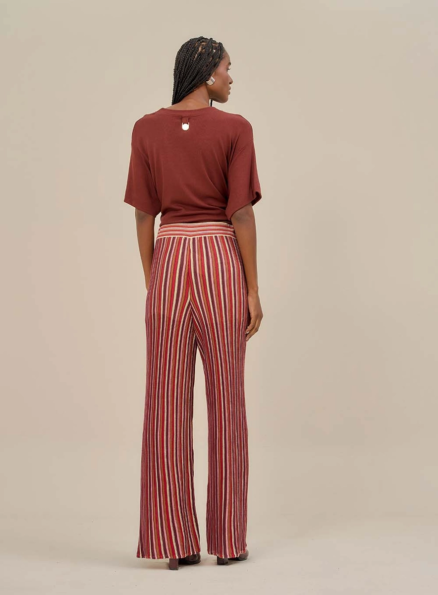 Calça Pantalona Listrada Em Tricô Estampados Souisy