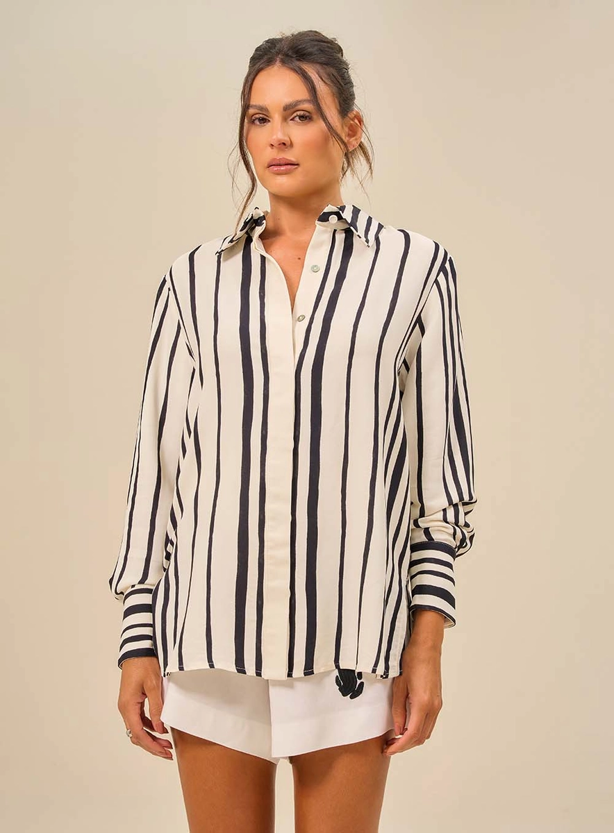 Camisa Feminina Estampada Em Listras Estampados Souisy