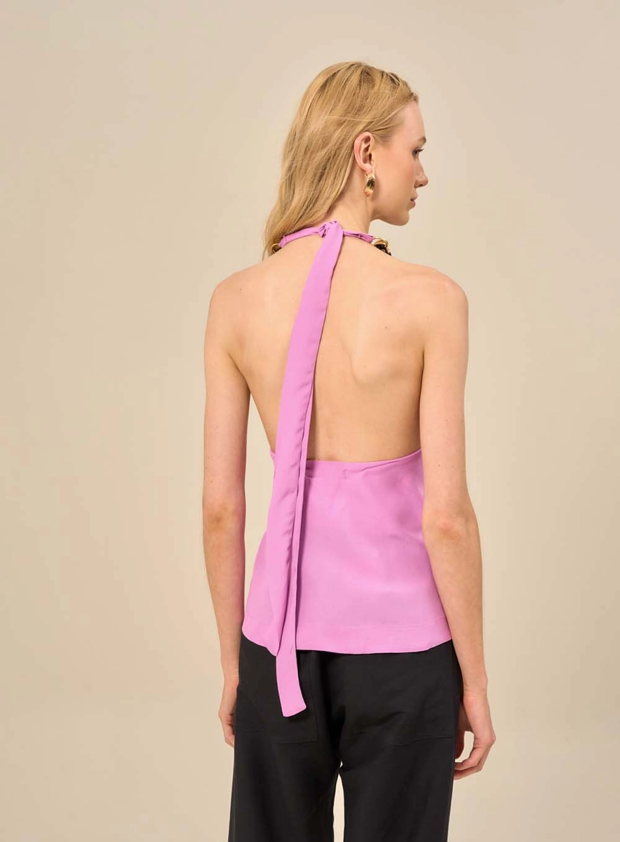 Blusa Feminina Halter Com Corrente Roxo Souisy