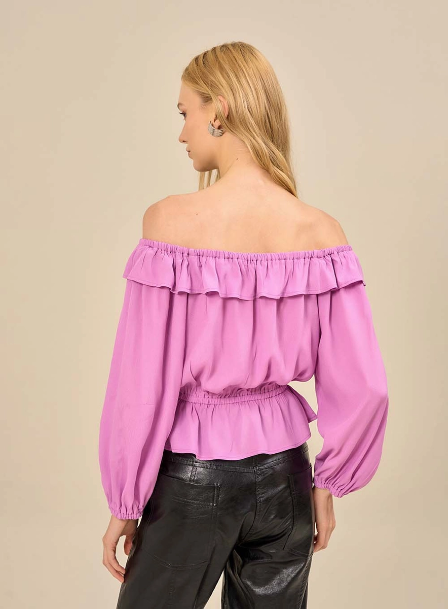 Blusa Feminina Ombro A Ombro Com Babados Roxo Souisy