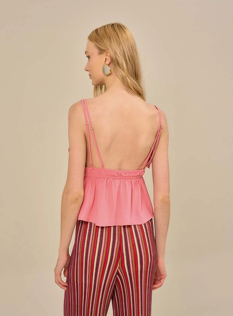 Blusa Feminina Com Babados E Amarração Frontal Rosa Souisy