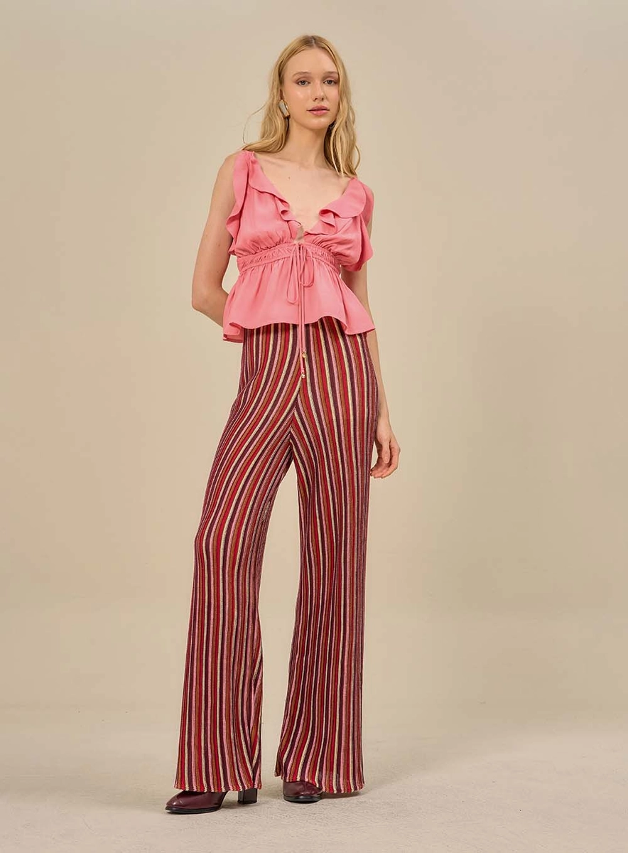 Blusa Feminina Com Babados E Amarração Frontal Rosa Souisy