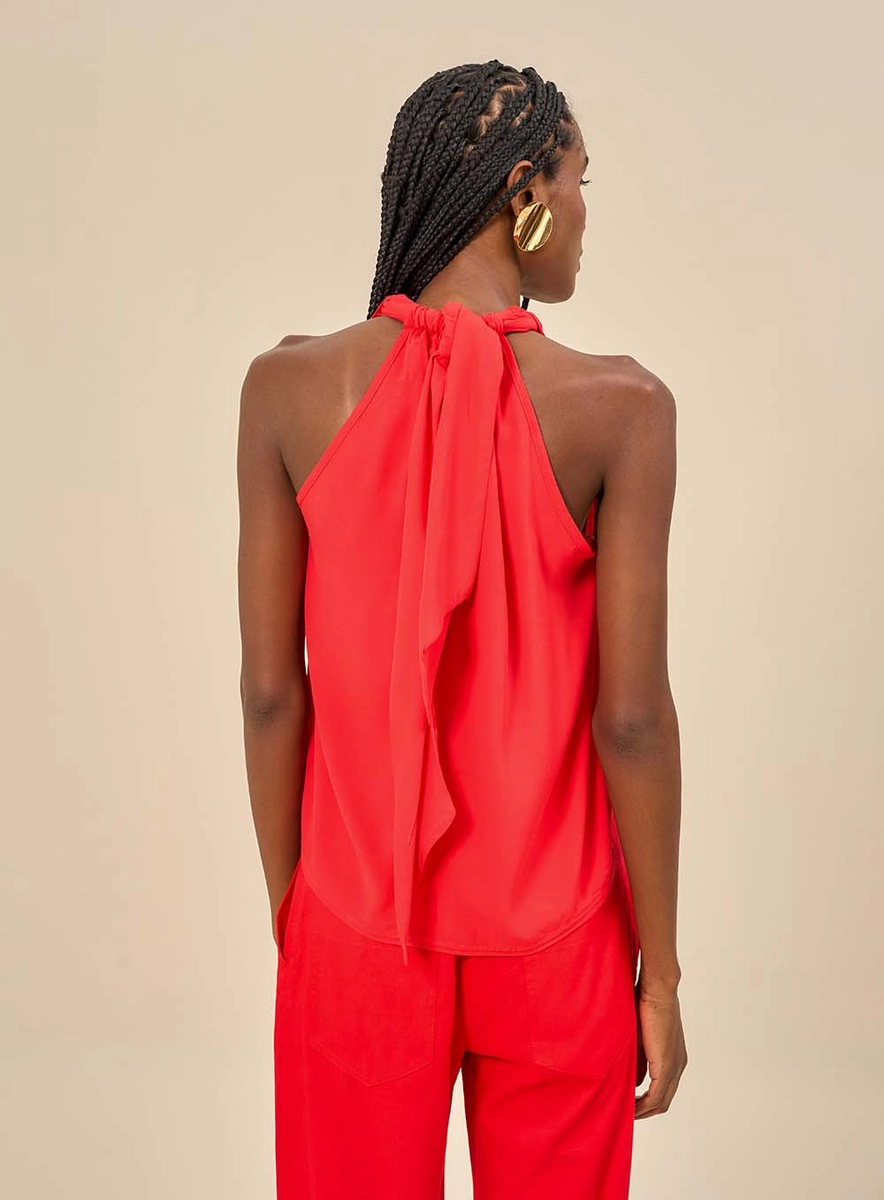Blusa Feminina Halter Com Detalhe Em Metal Vermelho Souisy