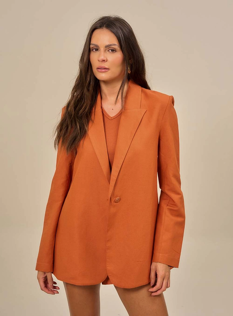 Blazer Alongado Com Lapela Marrom Souisy
