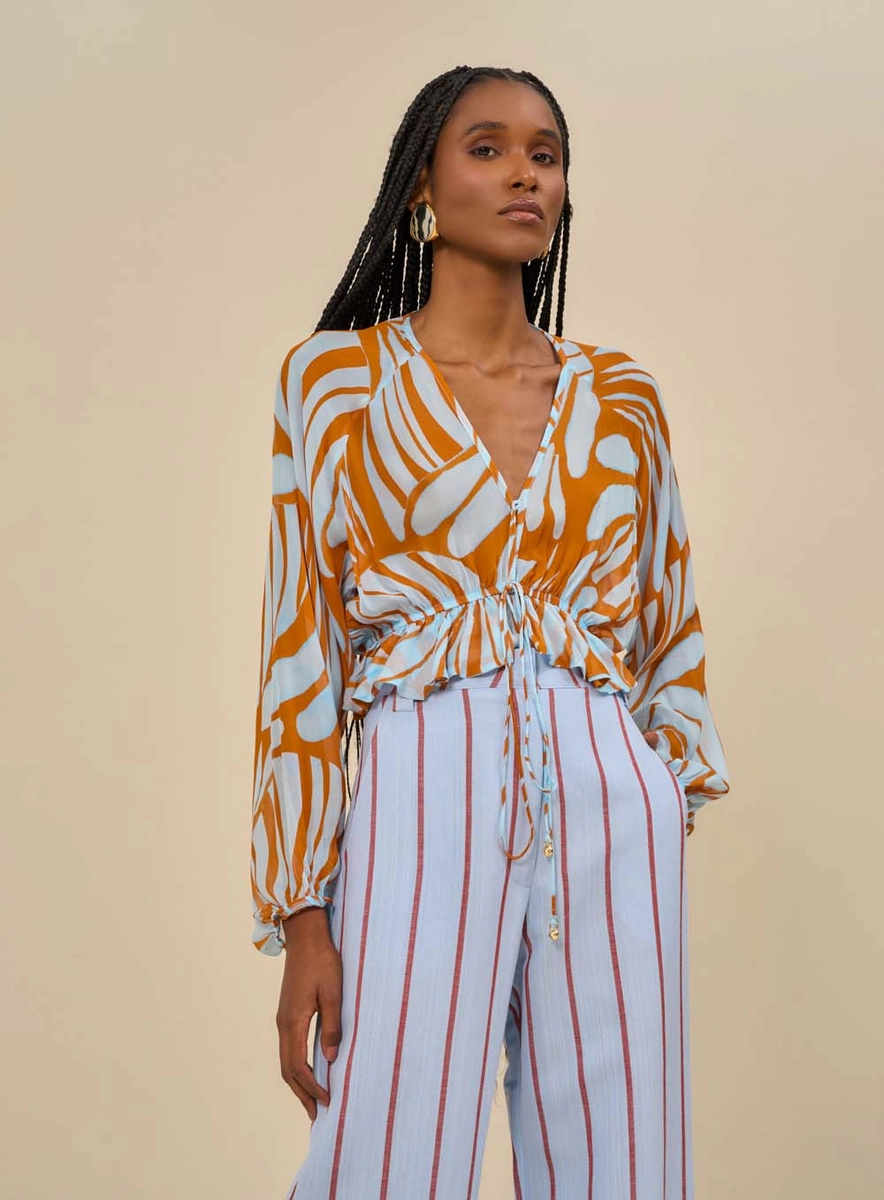 Blusa Feminina Estampada Com Amarração Frontal Estampados Souisy