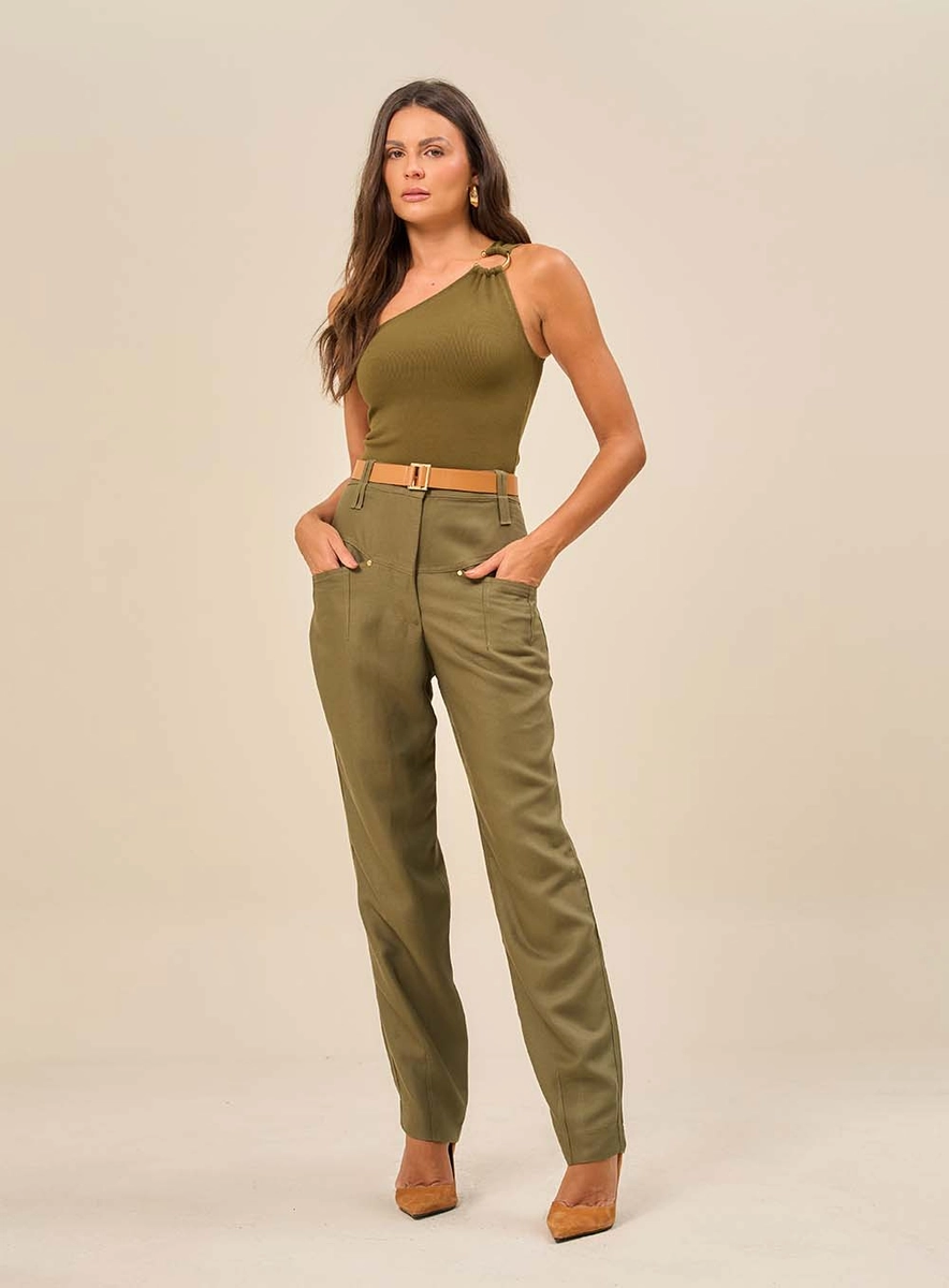 Calça Feminina Com Bolsos Frontais Verde Souisy