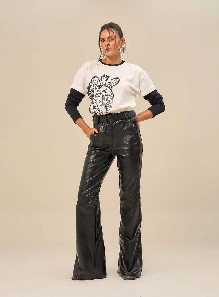 Calça Feminina Cintura Alta Em Pu Preto Souisy