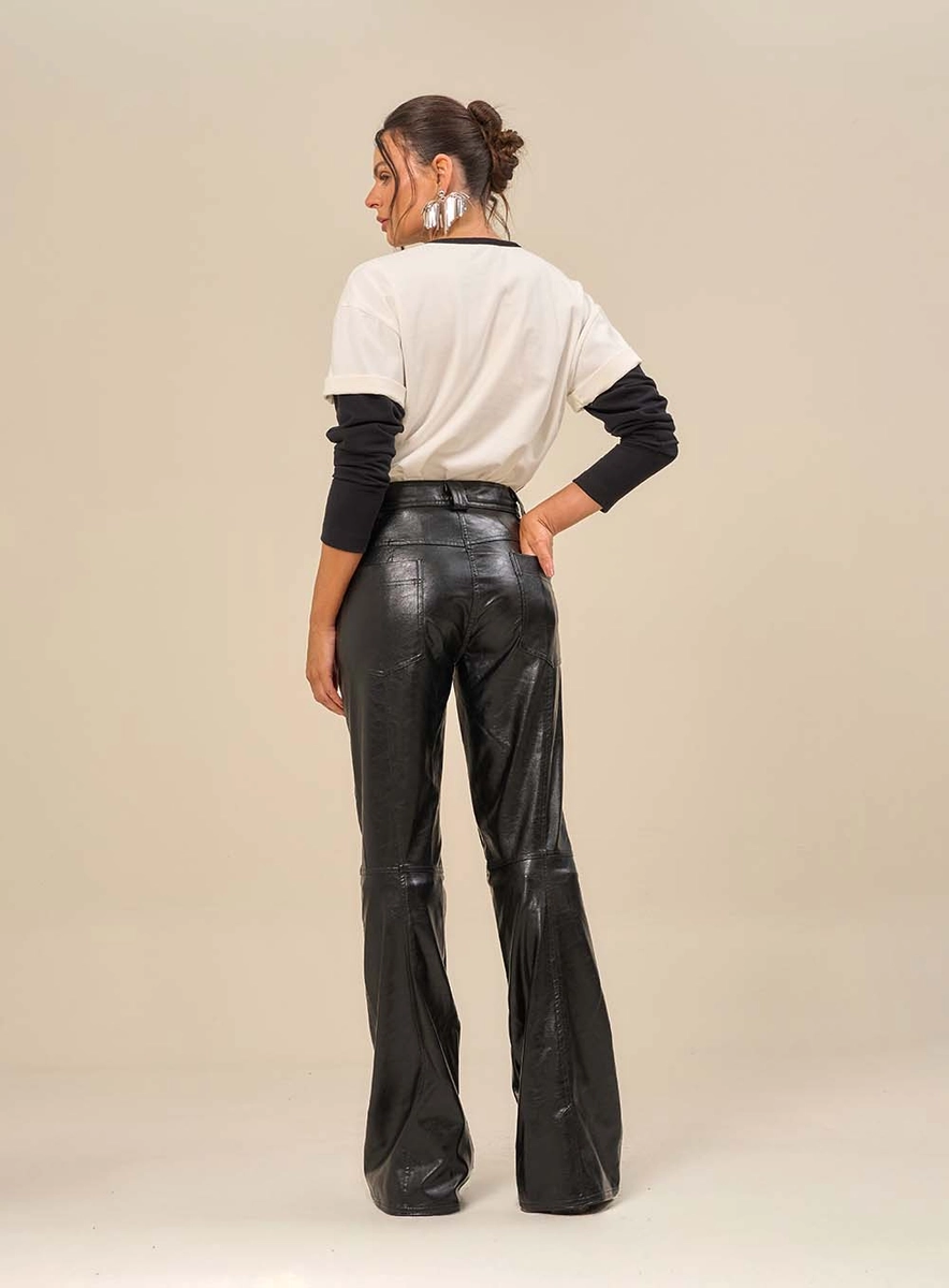 Calça Feminina Cintura Alta Em Pu Preto Souisy