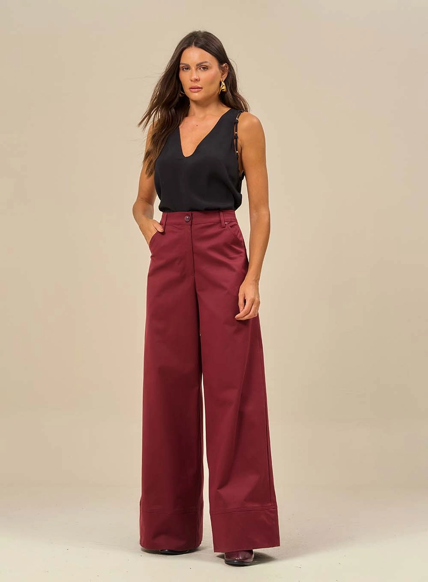 Calça Cintura Alta Com Bolsos Faca Bordô Souisy