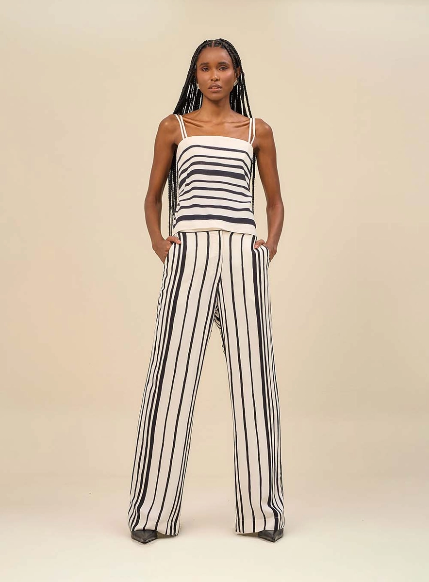 Calça Feminina Listrada Com Bolsos Laterais Estampados Souisy