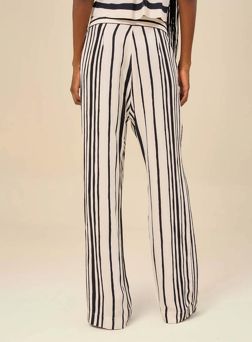 Calça Feminina Listrada Com Bolsos Laterais Estampados Souisy