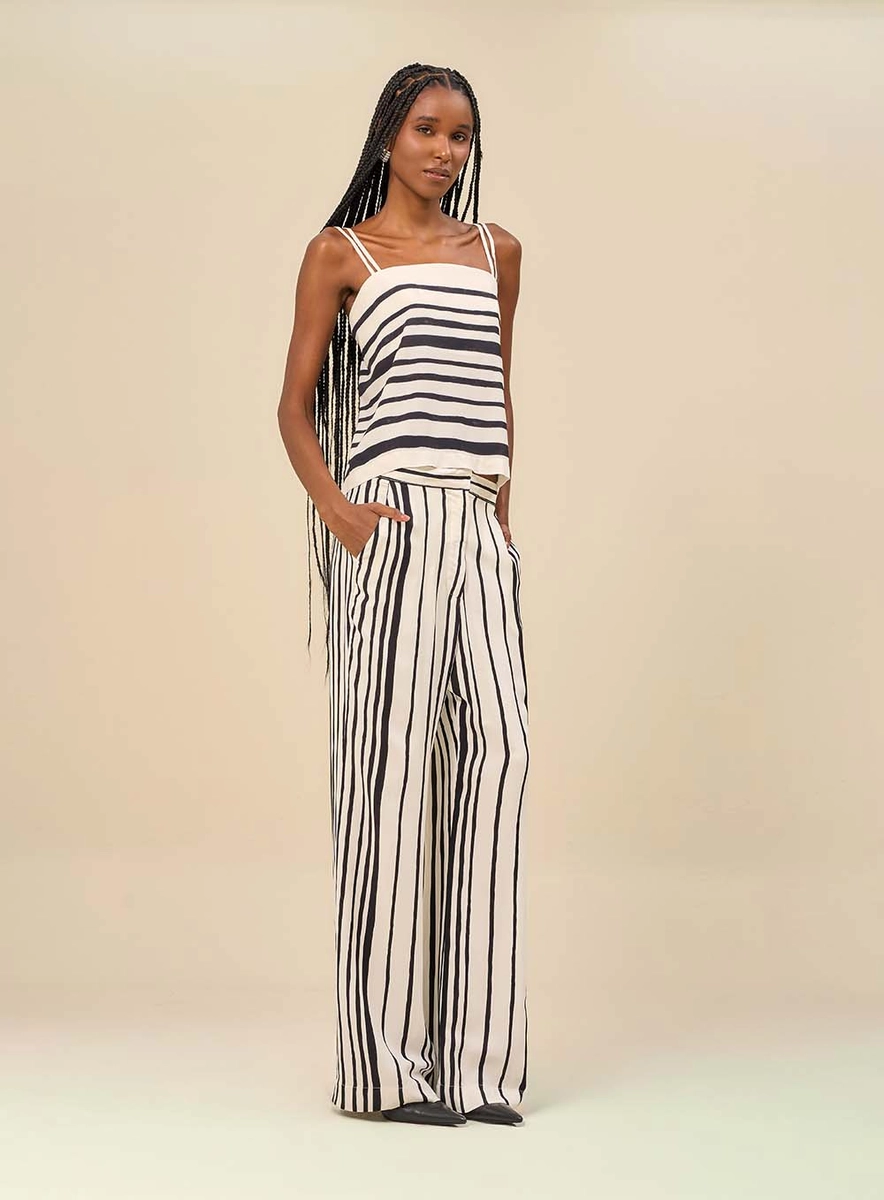 Calça Feminina Listrada Com Bolsos Laterais Estampados Souisy