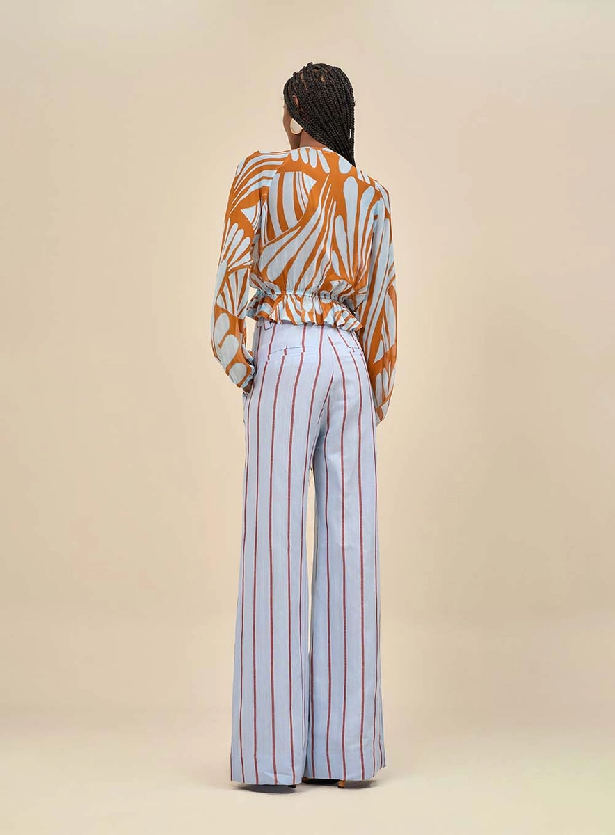 Calça Wide Leg Listrada Estampados Souisy
