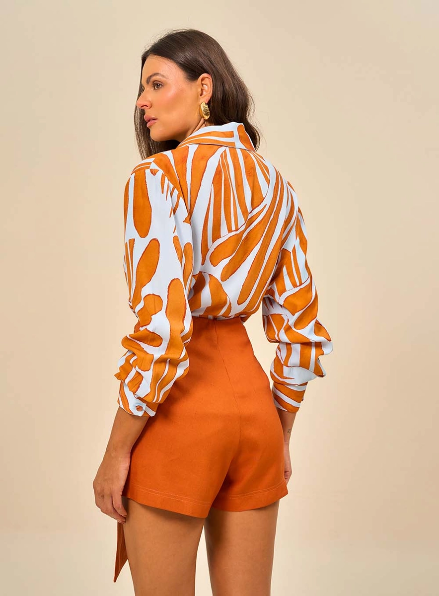 Short Transpassado Com Amarração Lateral Marrom Souisy