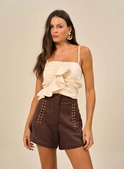 Short De Suede Com Tachas Metálicas