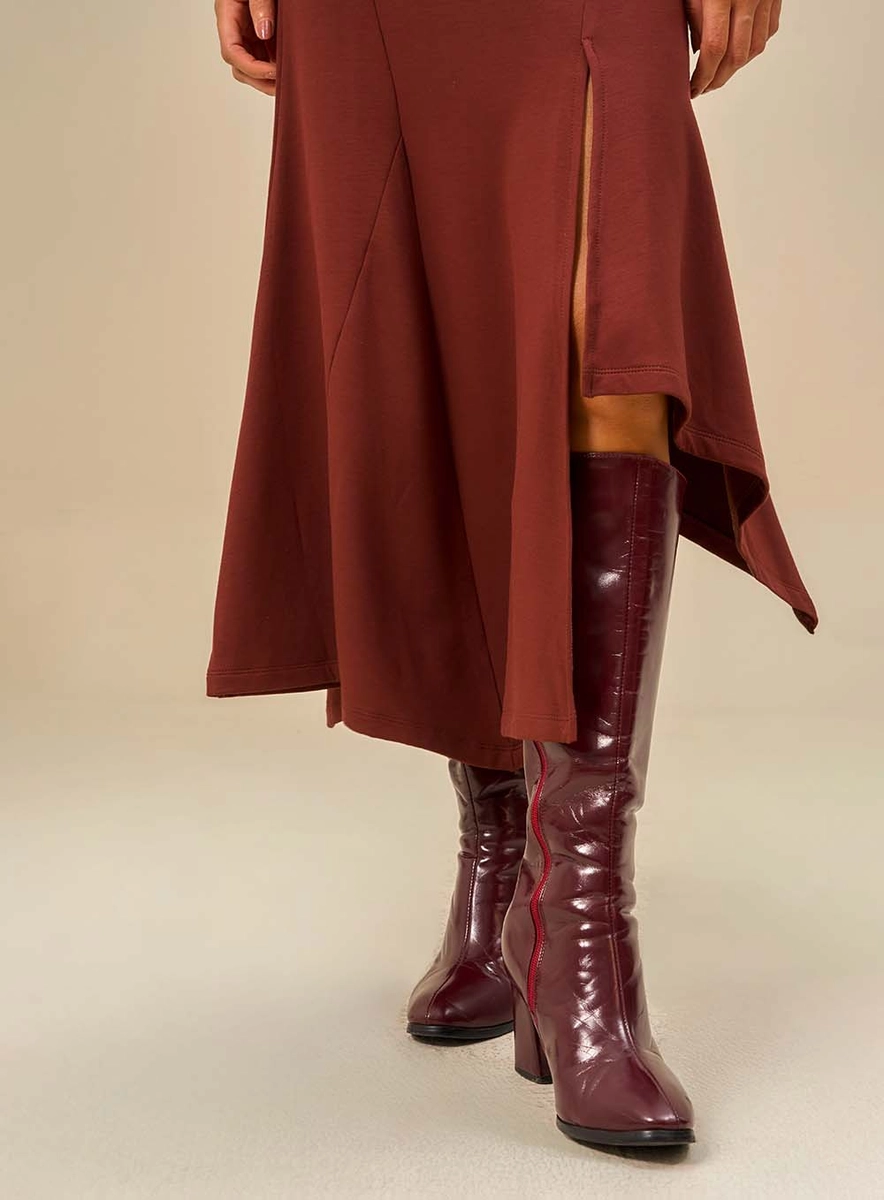 Saia Feminina Assimétrica Com Fenda Marrom Souisy