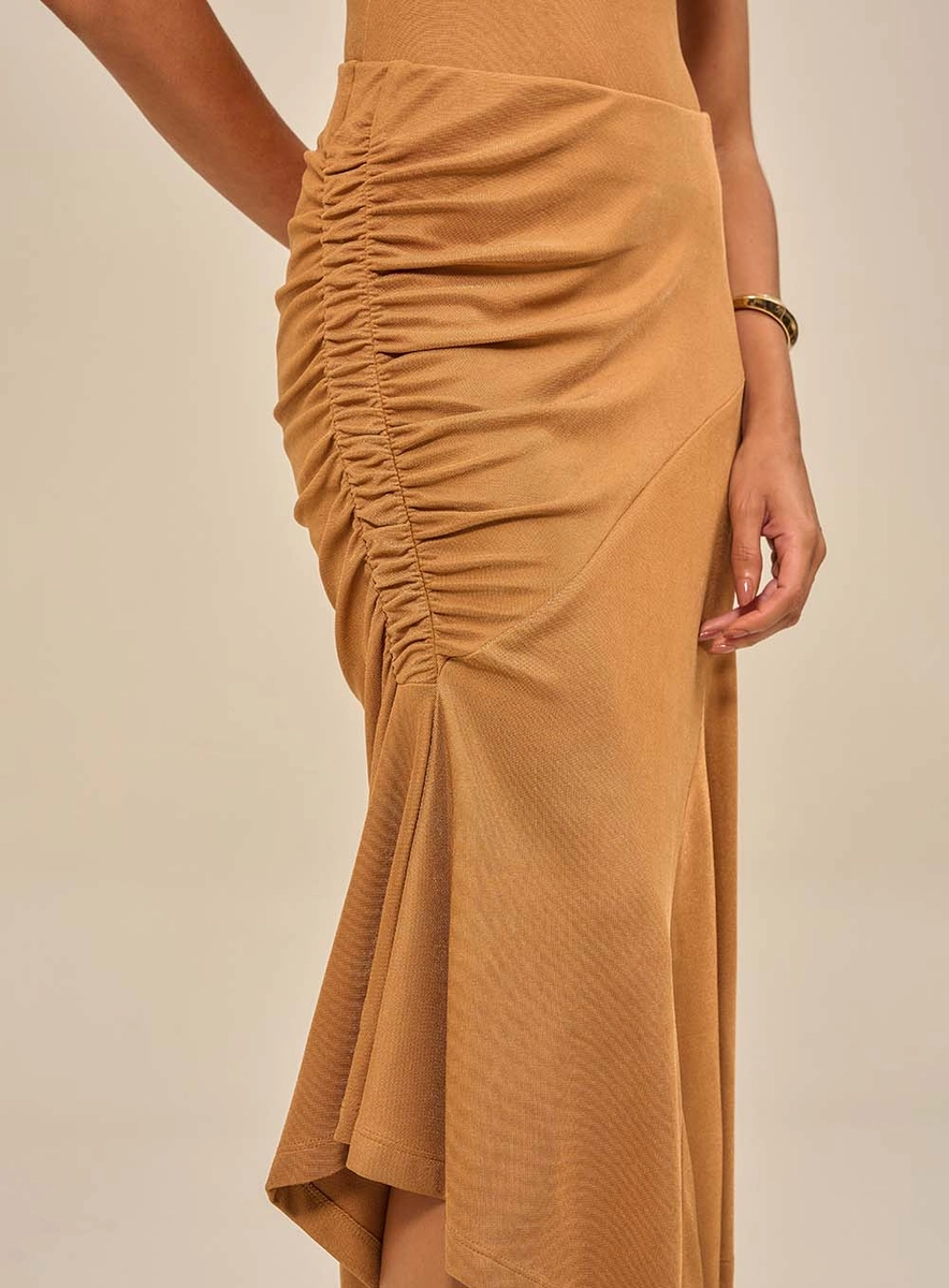 Saia Feminina Midi Assimétrica Com Drapeado Verde Souisy