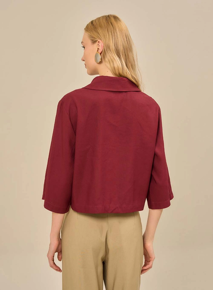 Camisa Feminina Cropped Bordada Bordô Souisy