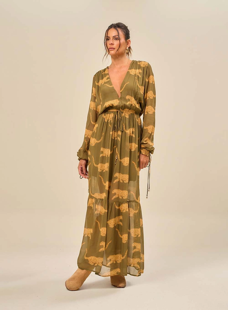 Vestido Longo Estampado Com Mangas Longas Estampados Souisy