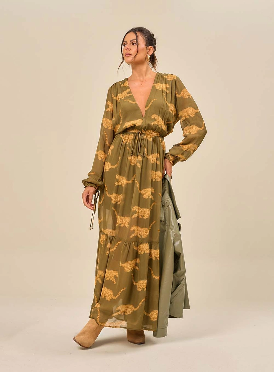 Vestido Longo Estampado Com Mangas Longas Estampados Souisy