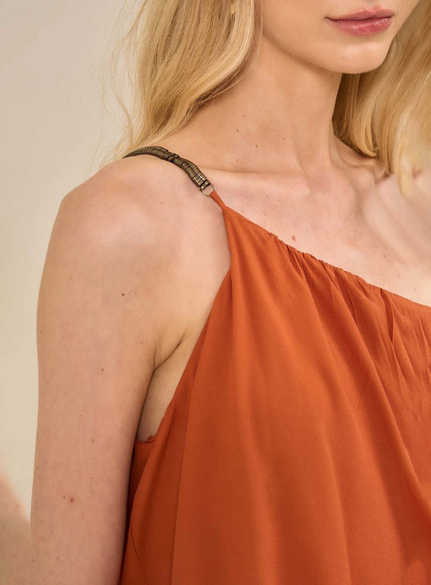 Vestido Midi Com Decote Assimétrico Marrom Souisy