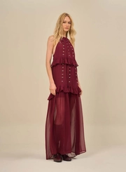 Vestido Longo Frente Única Com Babados