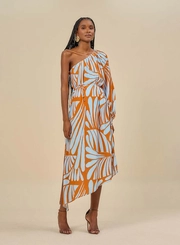 Vestido Midi Estampado Um Ombro Só