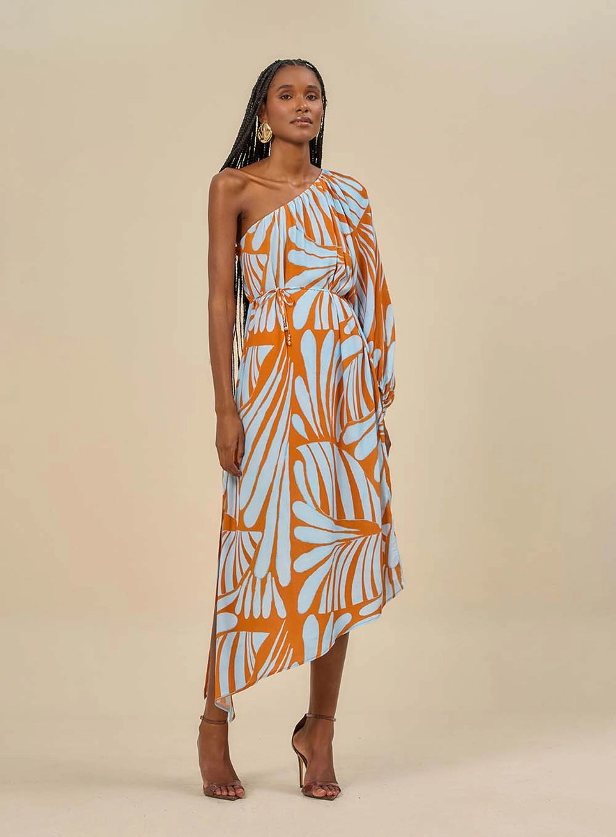 Vestido Midi Estampado Um Ombro Só Estampados Souisy