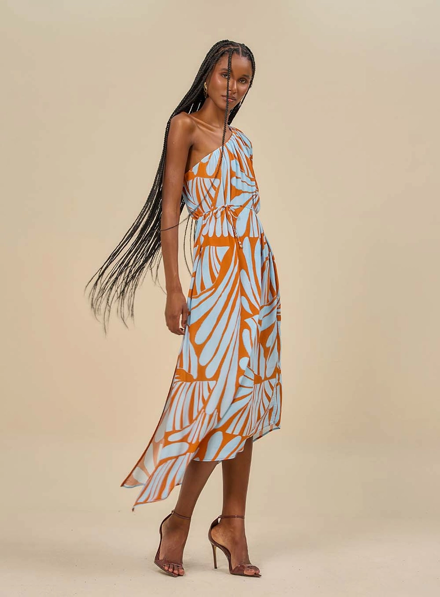 Vestido Midi Estampado Um Ombro Só Estampados Souisy