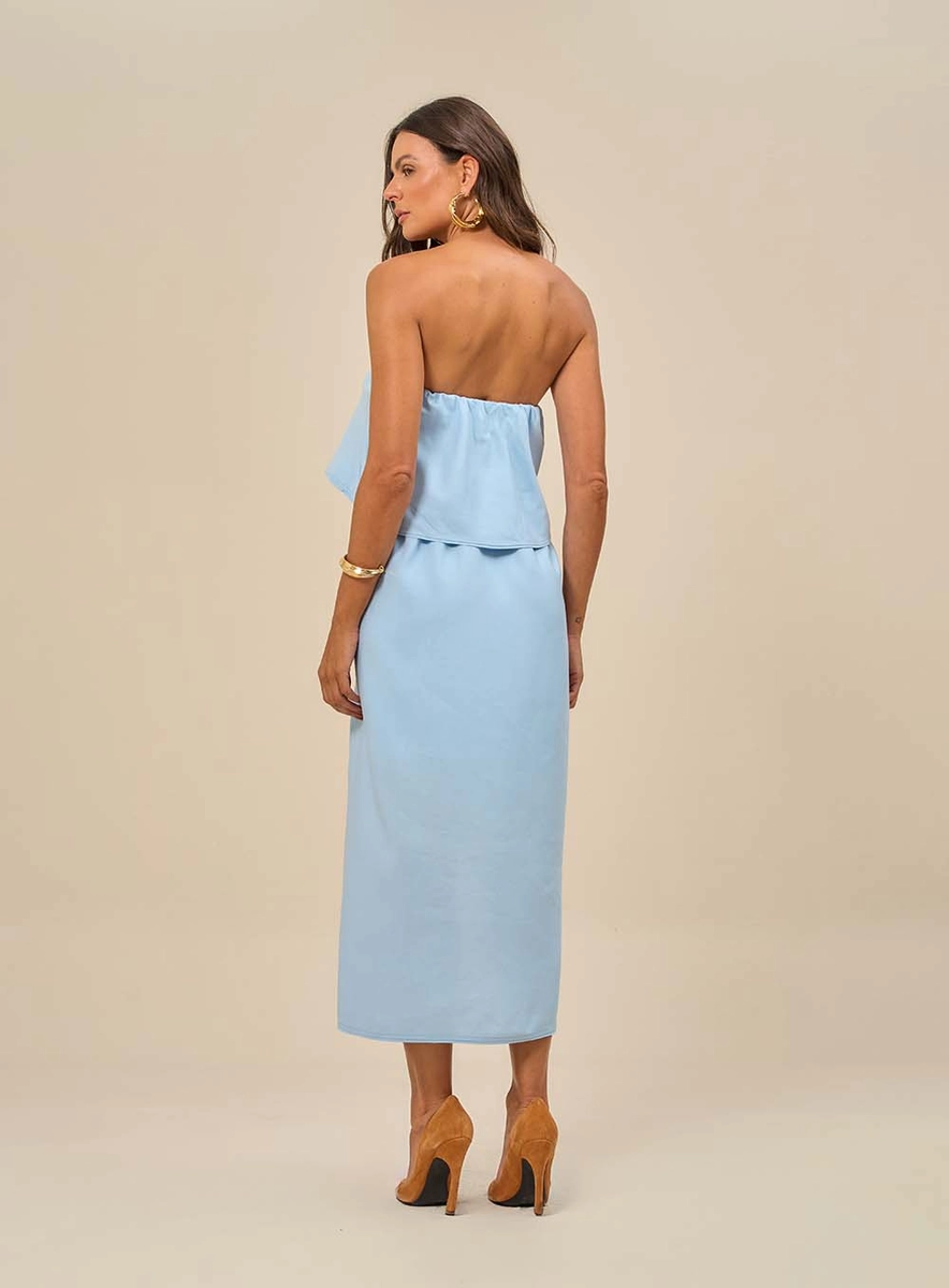 Vestido Midi Tomara Que Caia Com Babado Azul Souisy