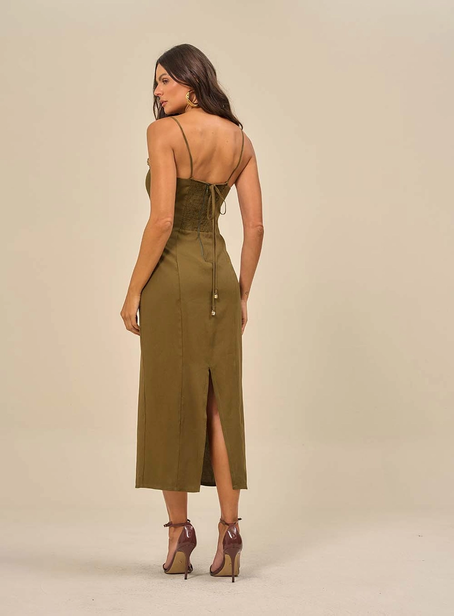 Vestido Midi Com Busto Estruturado Verde Souisy