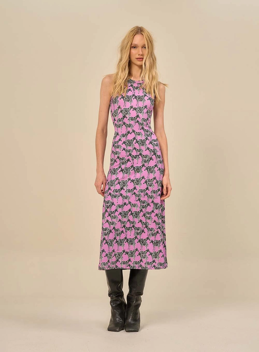 Vestido Midi Com Decote Redondo Estampados Souisy