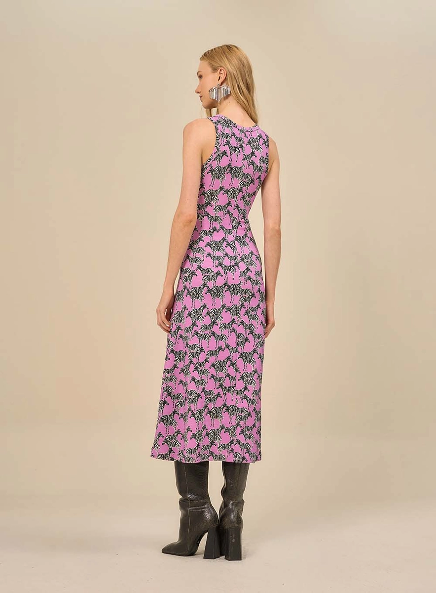 Vestido Midi Com Decote Redondo Estampados Souisy