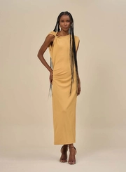 Vestido Longo Com Torção No Ombro