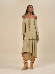 Vestido Midi Com Barra Assimétrica
