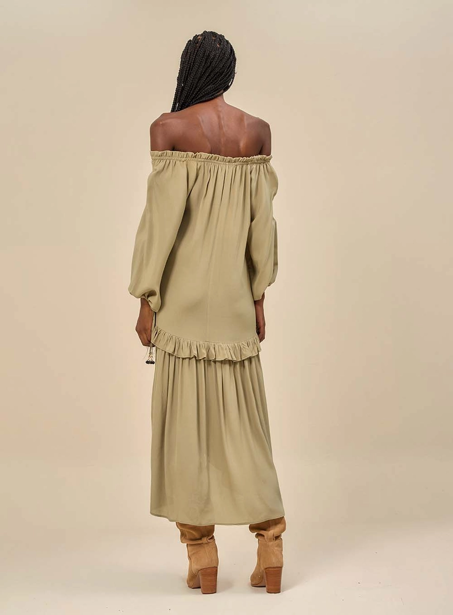 Vestido Midi Com Barra Assimétrica Verde Souisy