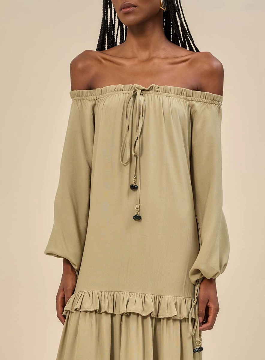 Vestido Midi Com Barra Assimétrica Verde Souisy