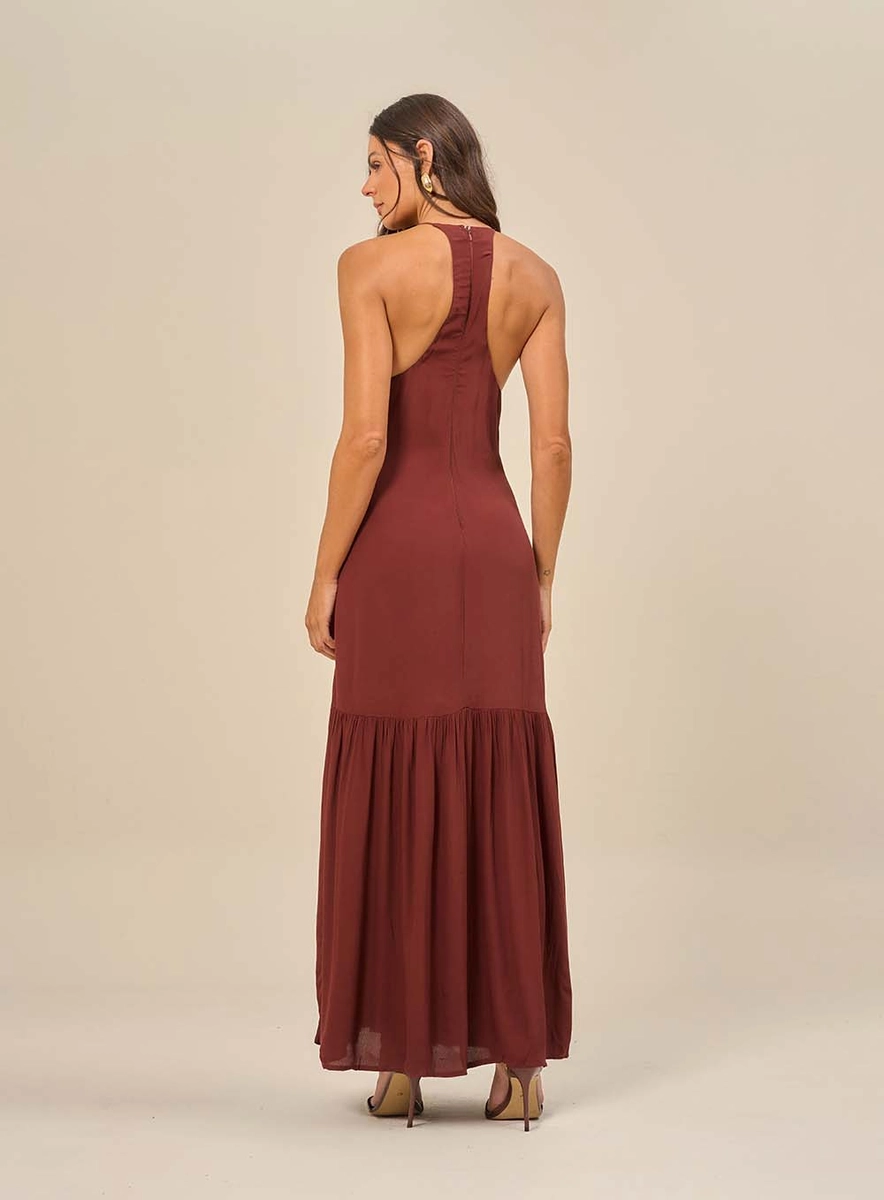 Vestido Longo Frente Única Marrom Souisy