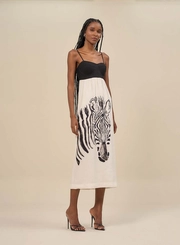 Vestido Midi Estampado Alças Finas