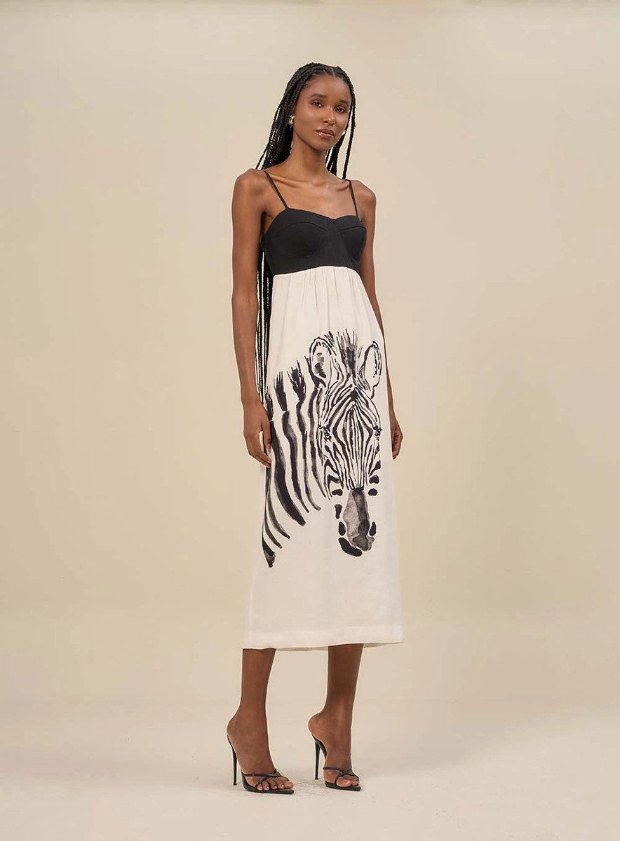 Vestido Midi Estampado Alças Finas Estampados Souisy