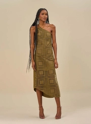 Vestido Midi Um Ombro Só E Amarração