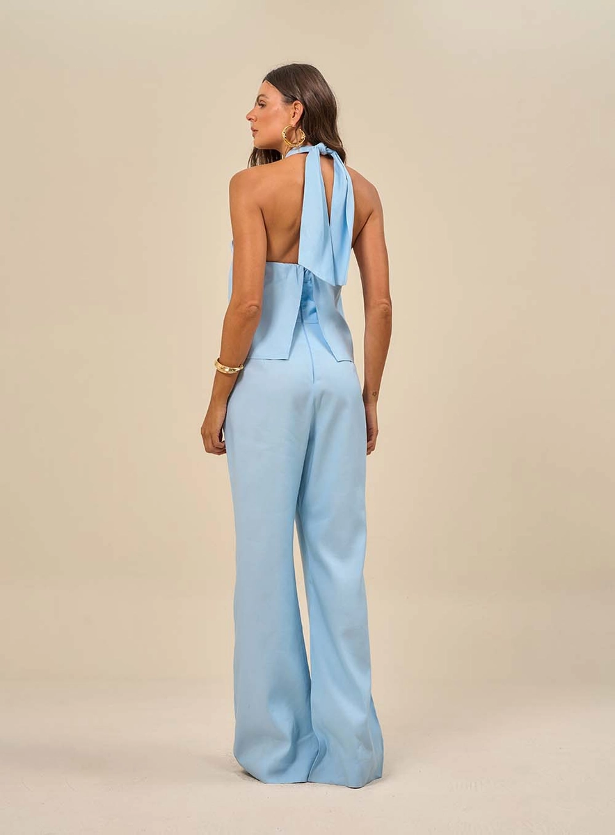 Macacão Halter Com Argola Ornamentada Azul Souisy