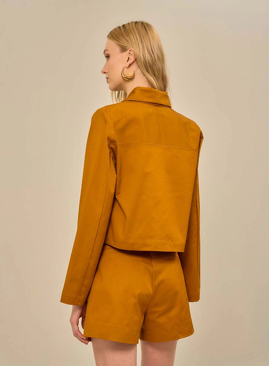 Blazer Curto De Alfaiataria Com Lapela Ampla Marrom Souisy