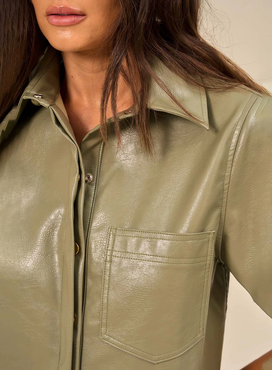 Camisa Feminina Cropped Em Pu Verde Souisy