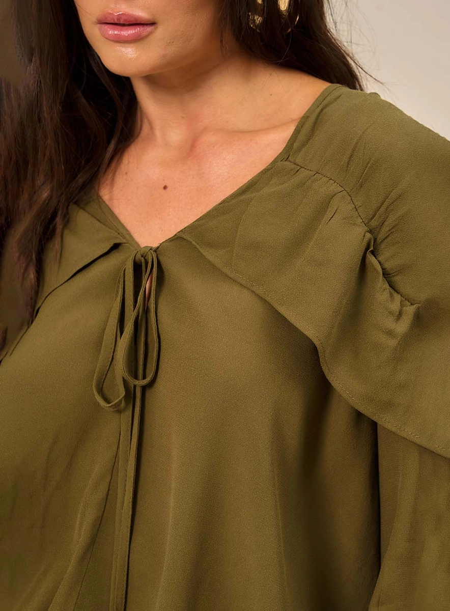 Blusa Manga Longa Com Babado Verde Souisy