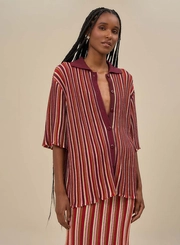 Camisa Feminina Tricot Ampla Com Gola Polo